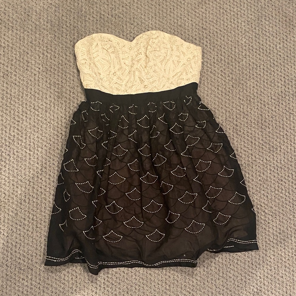 Meadow Rue Strapless Dress in Cream and Black 6